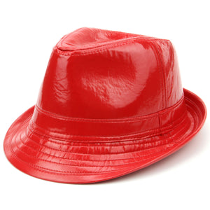 Trilby hat i skinnende PU læder - Rød