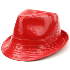 Chapeau trilby en cuir PU brillant - Rouge