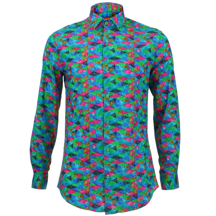 Tailored Fit Long Sleeve Shirt - Pink Blue Harlequin