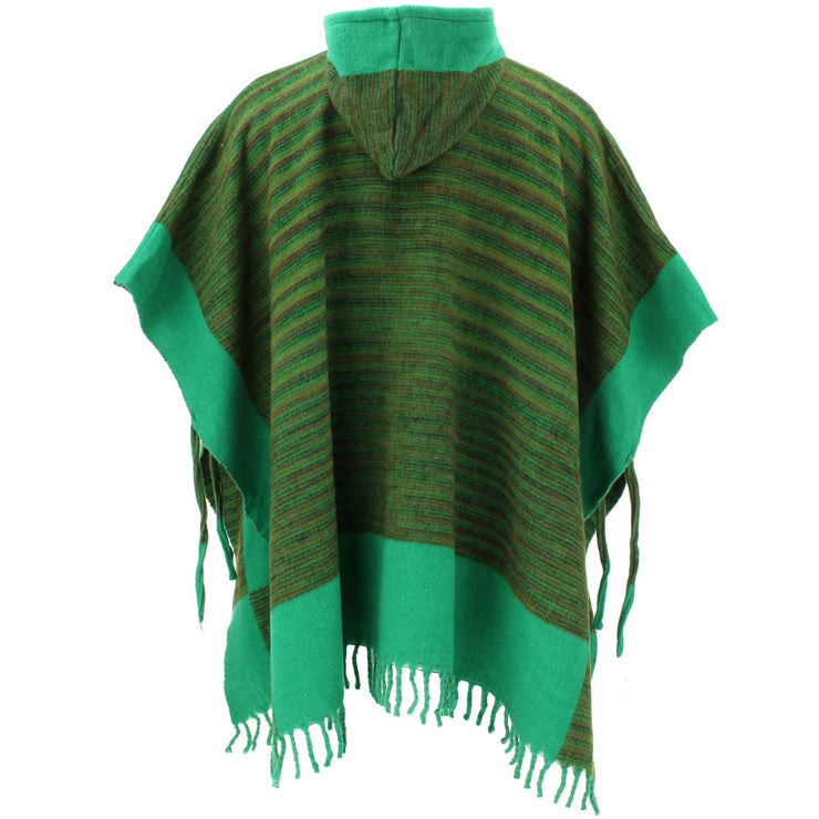 Soft Vegan Wool Hooded Tibet Poncho - Sunset Green