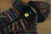 Hand Knitted Wool Hooded Jacket Cardigan Ladies Cut - SD Black Rainbow