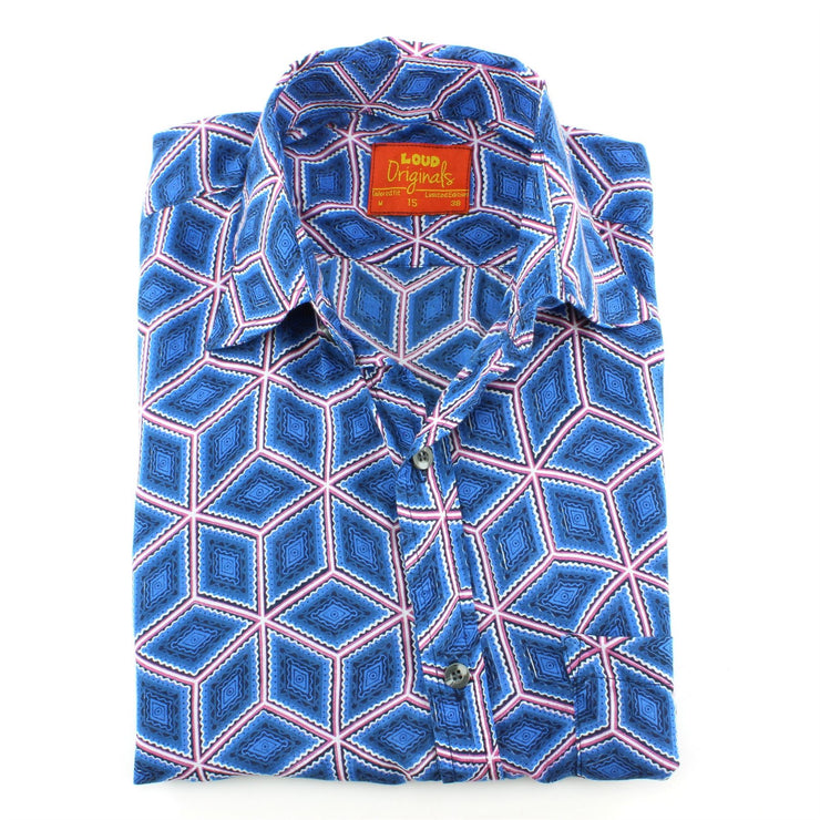 Tailored Fit Short Sleeve Shirt - Bright Blue Abstract Diamonds