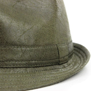 Vintage effect cracked leather trilby hat - Olive