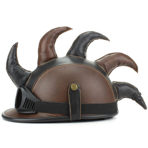 Saw Blade Mohawk Horned Novelty Festival Helmet with Goggles - Black & Brown