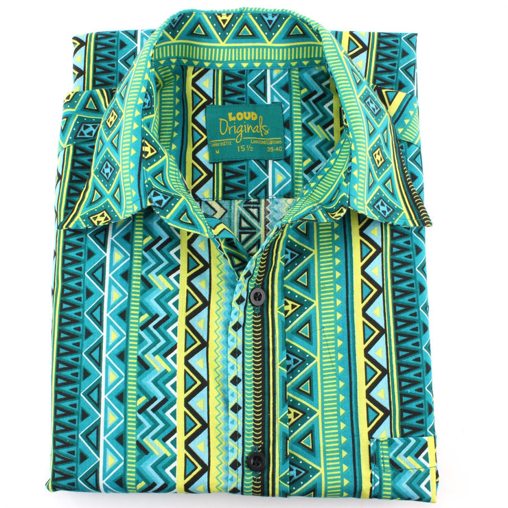 Tailored Fit Short Sleeve Shirt - Green Aztec