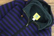 Hand Knitted Wool Hooded Jacket Cardigan - Stripe Purple Black