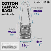 Cotton Canvas Sling Shoulder Bag - Aztec Grey Black