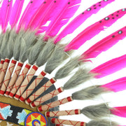 Native Amercian Chief Headdress - Pink Feathers (Brown Fur)