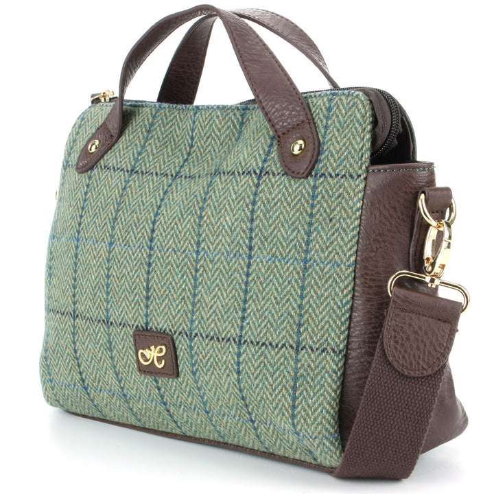 Tweed Cross Body Messenger Shoulder Satchel Bag Handbag - Green & Blue