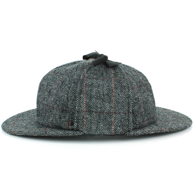 Wool Herringbone Deerstalker Sherlock Holmes Hat - Dark Grey