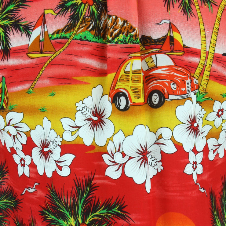 Short Sleeve Hawaiian Shirt - Sunset Camper - Red
