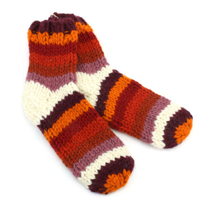 Socquettes en laine tricotées à la main - rayure rouille