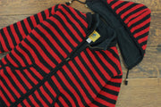 Hand Knitted Wool Hooded Jacket Cardigan - Stripe Red Black