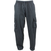 Classic Nepalese Lightweight Cotton Striped Cargo Trousers Pants - Black