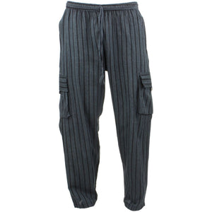 Pantalon cargo népalais classique léger à rayures en coton - noir