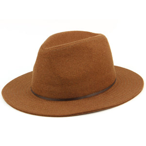Uld fedora hat med flad skygge og tyndt kontrastbånd - Brun (57 cm)