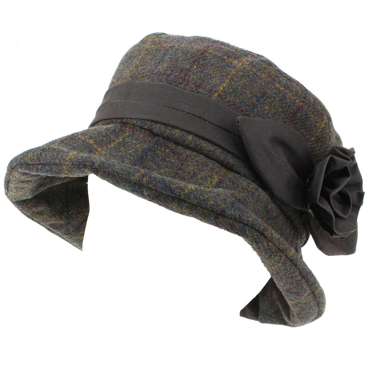 Ladies Wool Tweed Cloche Hat - Brown