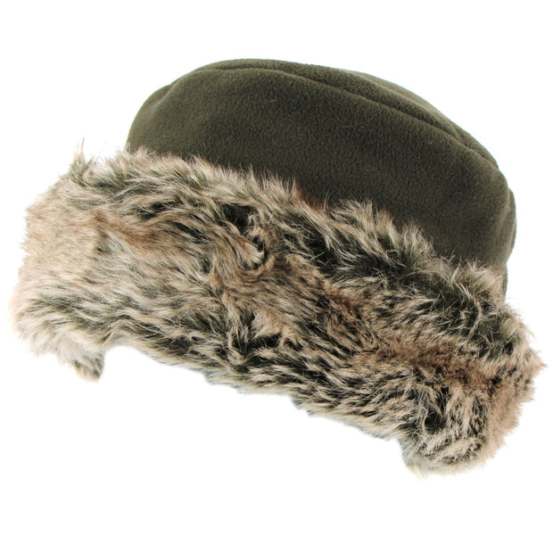 Fleece Hat with a Faux Fur cuff - Brown