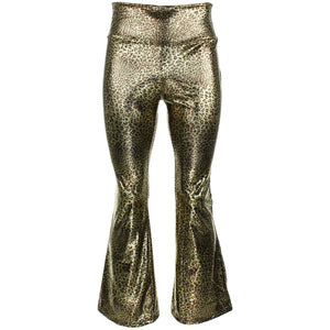 Shiny Metallic Flares Trousers - Leopard