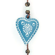 Hanging Mobile Decoration String of Hearts - Teal - Brown String
