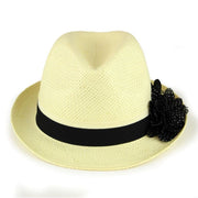 Straw paper trilby hat with a polka dot flower corsage - Black