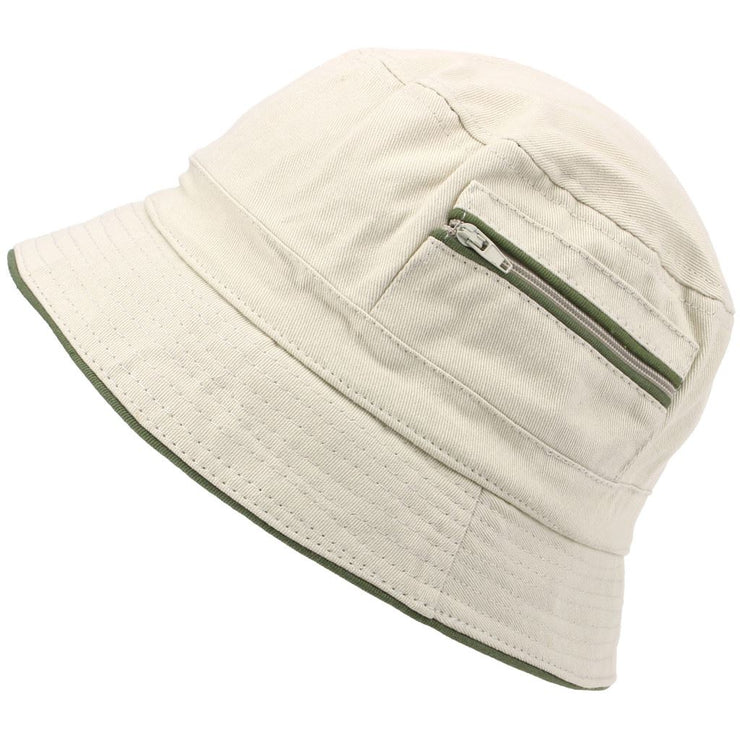 Bucket Hat with Contrast Trim and Zip Pockets - Sand