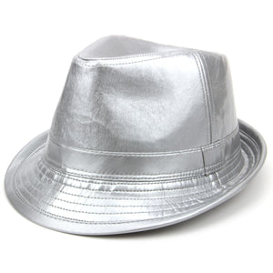 Glänzender Trilby-Hut aus PU-Leder – Silber