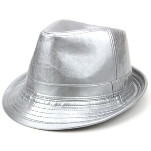 Chapeau trilby en cuir PU brillant - Argent