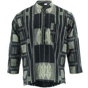 Schweres Naga-Opa-Kurta-Shirt aus Baumwolle – schwarz