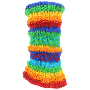 Grobstrick-Beinstulpen aus Wolle – Regenbogen