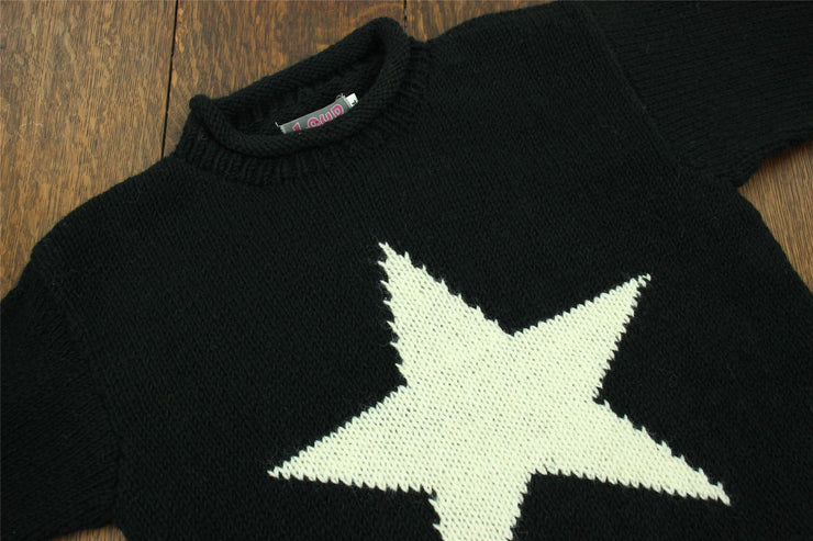 Chunky Wool Knit Star Jumper - Black & Cream