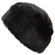 Thick faux fur Pill Box hat - Black