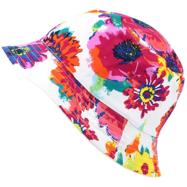Bright Floral Print Reversible Bucket Hat - White