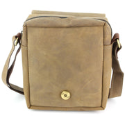 Real Leather Shoulder Bag with Front Zip - Brown