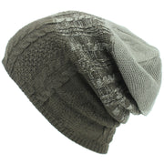 Wool Knit Baggy Slouch Beanie Hat - Brown