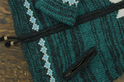 Hand Knitted Wool Hooded Jacket Cardigan - Fairisle Teal