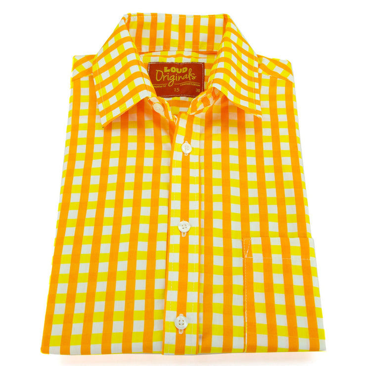 Regular Fit Short Sleeve Shirt - Gingham Check - Yellow