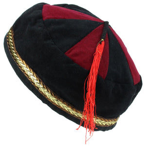 Chapeau de smoking népalais en velours - noir & rouge