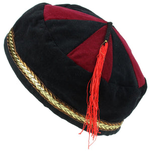 Nepalese Velvet Smoking Hat - Black & Red