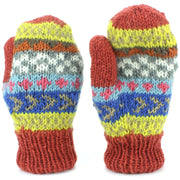 Chunky Wool Knit Mittens - Chevron - Orange