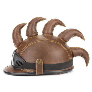 Saw Blade Mohawk Horned Novelty Festival Helmet with Goggles - Brown