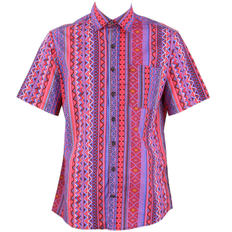 Regular Fit Short Sleeve Shirt - Purple Red & Blue Zig Zags