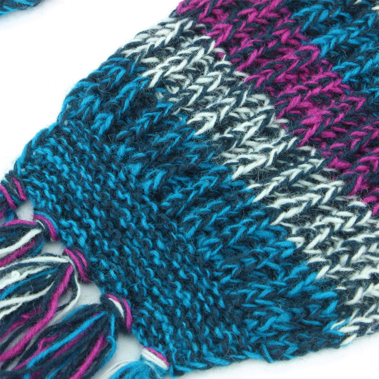 Chunky Wool Knit Abstract Pattern Scarf - 17 Blue