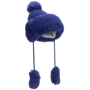 Macahel Soft Fur Bobble Hat with Tassels - Blue
