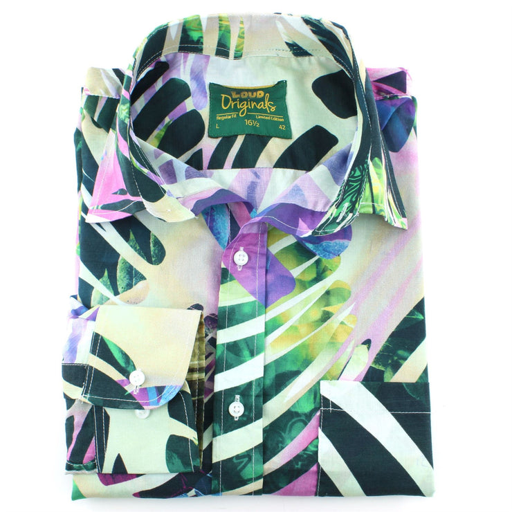 Regular Fit Long Sleeve Shirt - Purple & Green Abstract Jungle