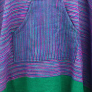 Soft Vegan Wool Hooded Tibet Poncho - Purple & Green