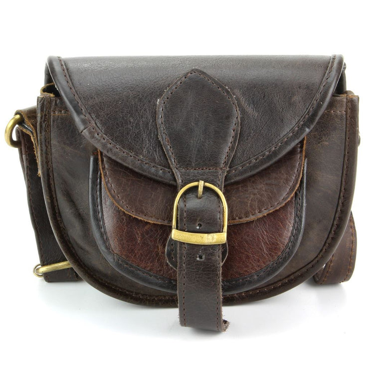 Real Leather Small Handbag - Dark Brown