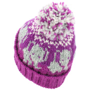 Wool Knit Bobble Beanie Hat - Elephant - Pink White