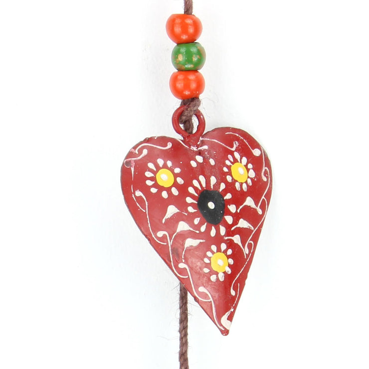 Hanging Mobile Decoration String of Hearts - Red - Brown String