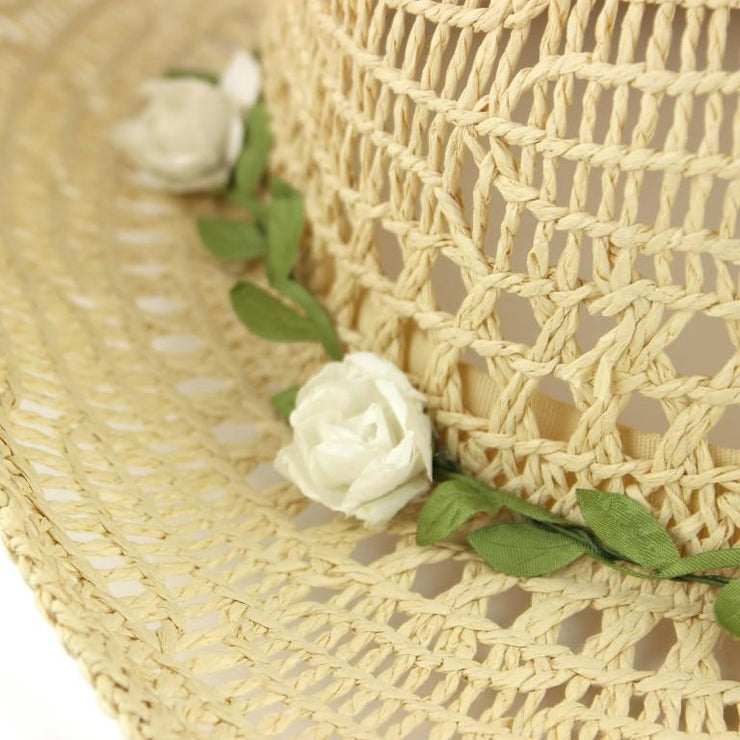 Straw Paper String Cowboy Hat with Flower Garland